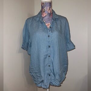 Blue denim print blouse